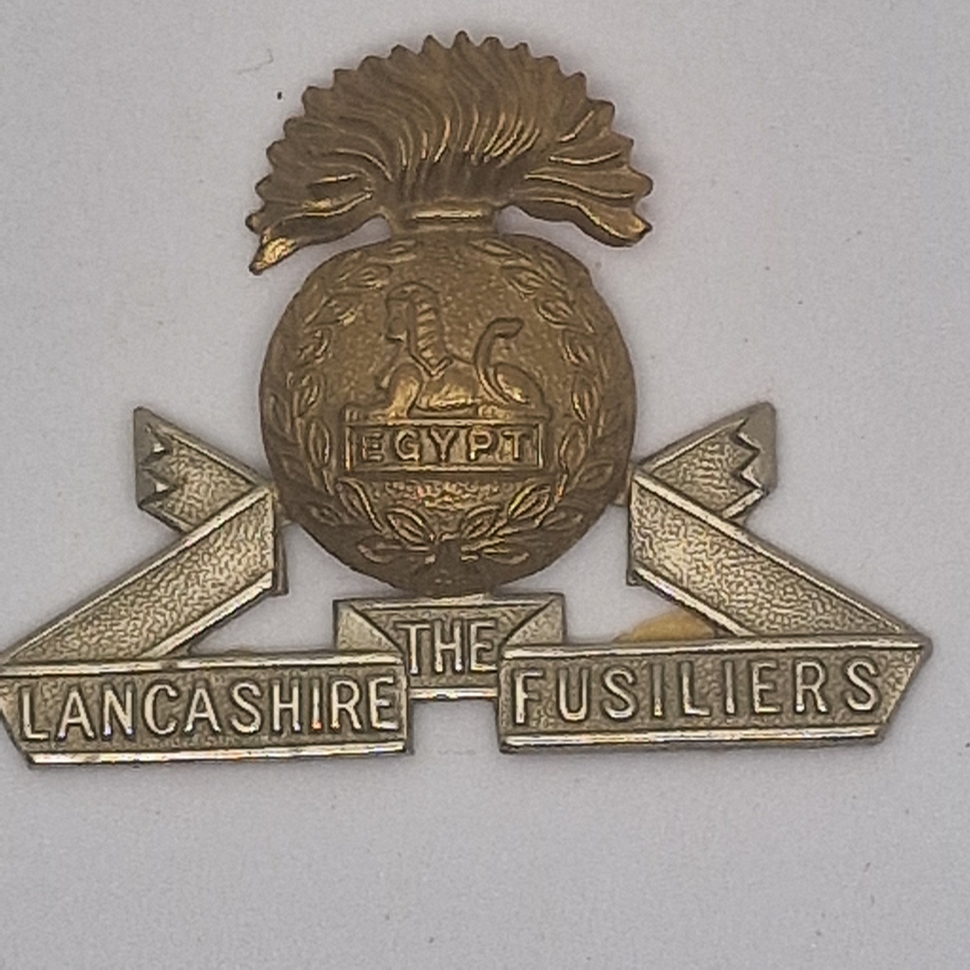 Vintage 1950s British Lancashire Fusiliers Cap Badge Silver Gold Military Mens