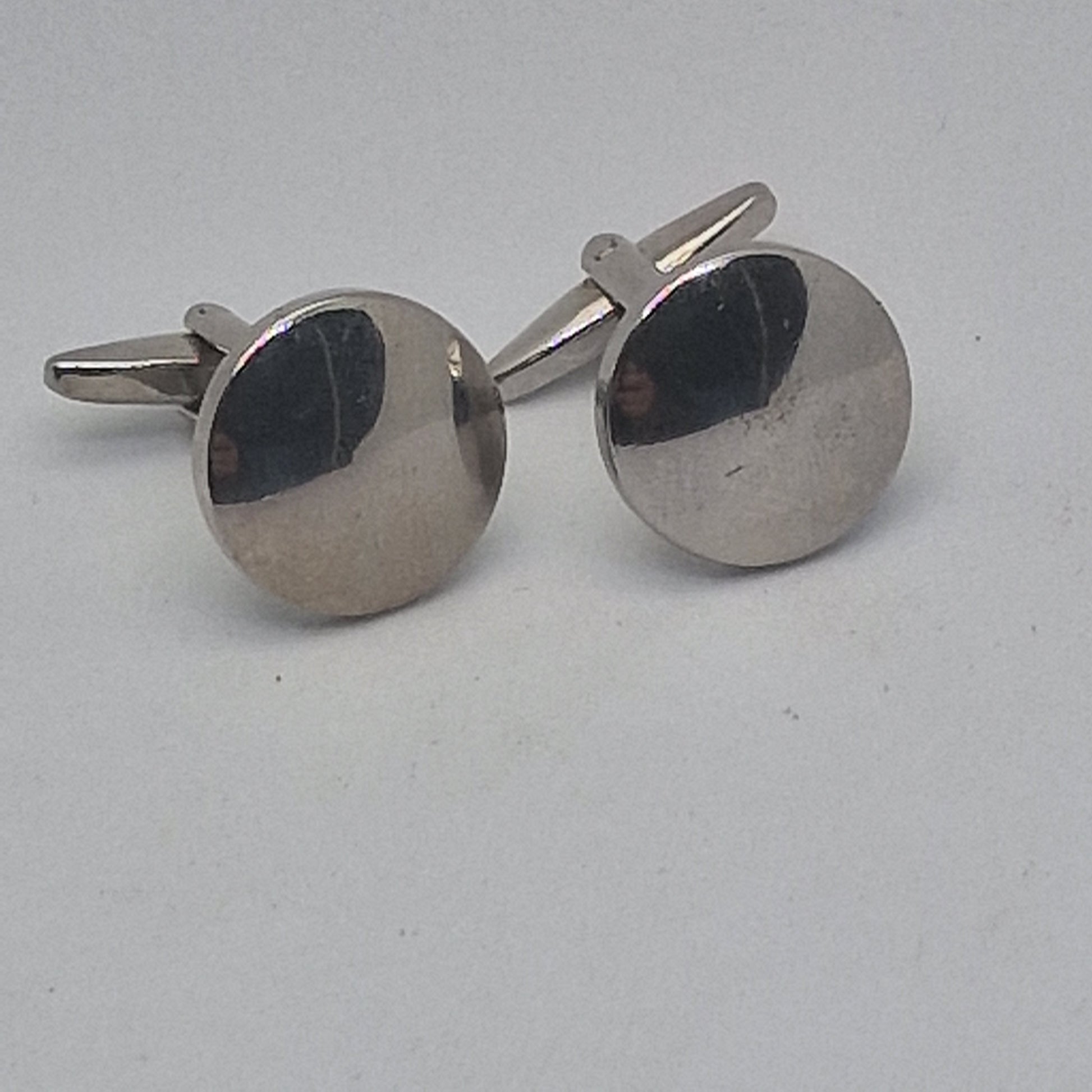 Vintage 1970s Silver-Tone Plain Round Disc Cufflinks Minimalist Geometric Men – photo 2