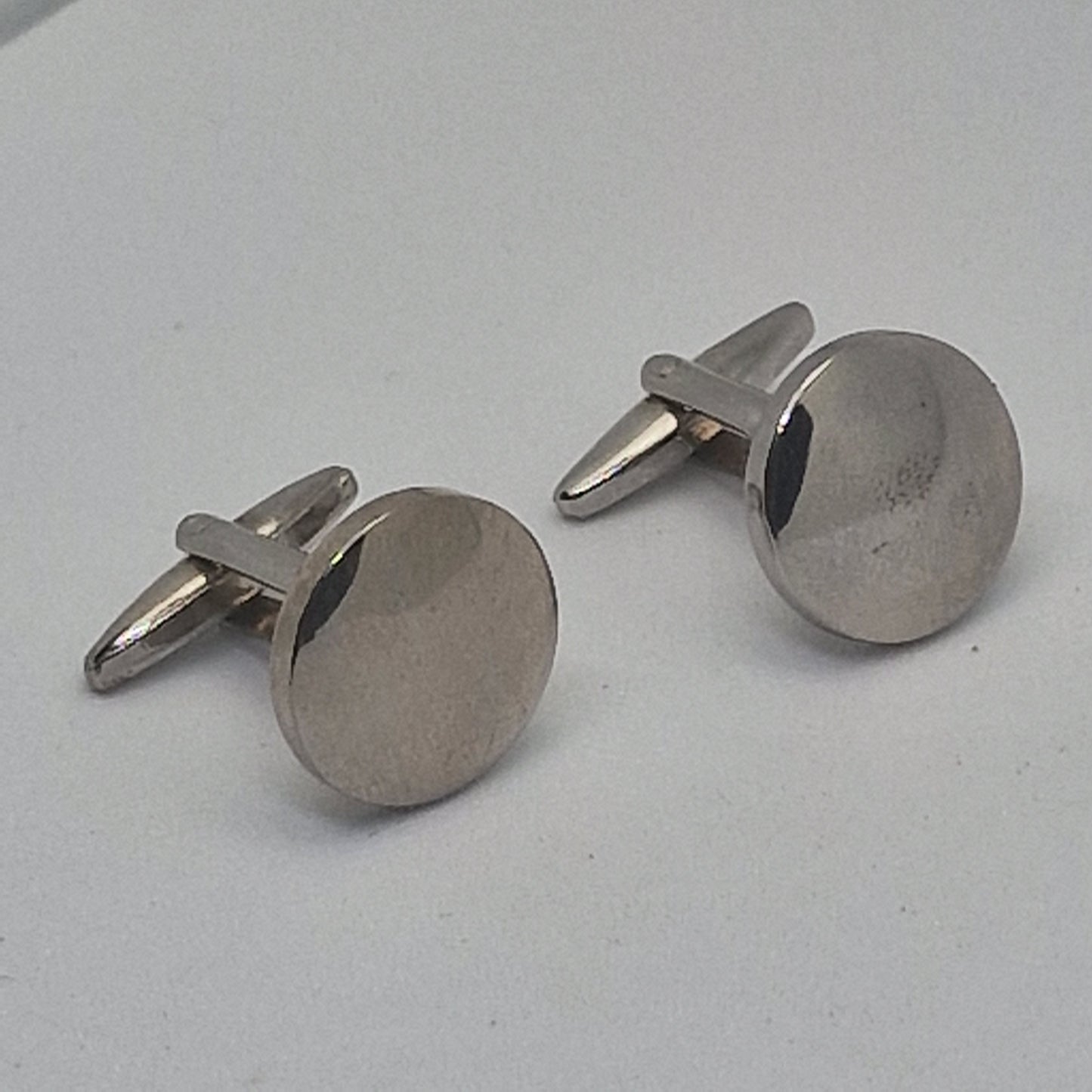 Vintage 1970s Silver-Tone Plain Round Disc Cufflinks Minimalist Geometric Men – photo 3