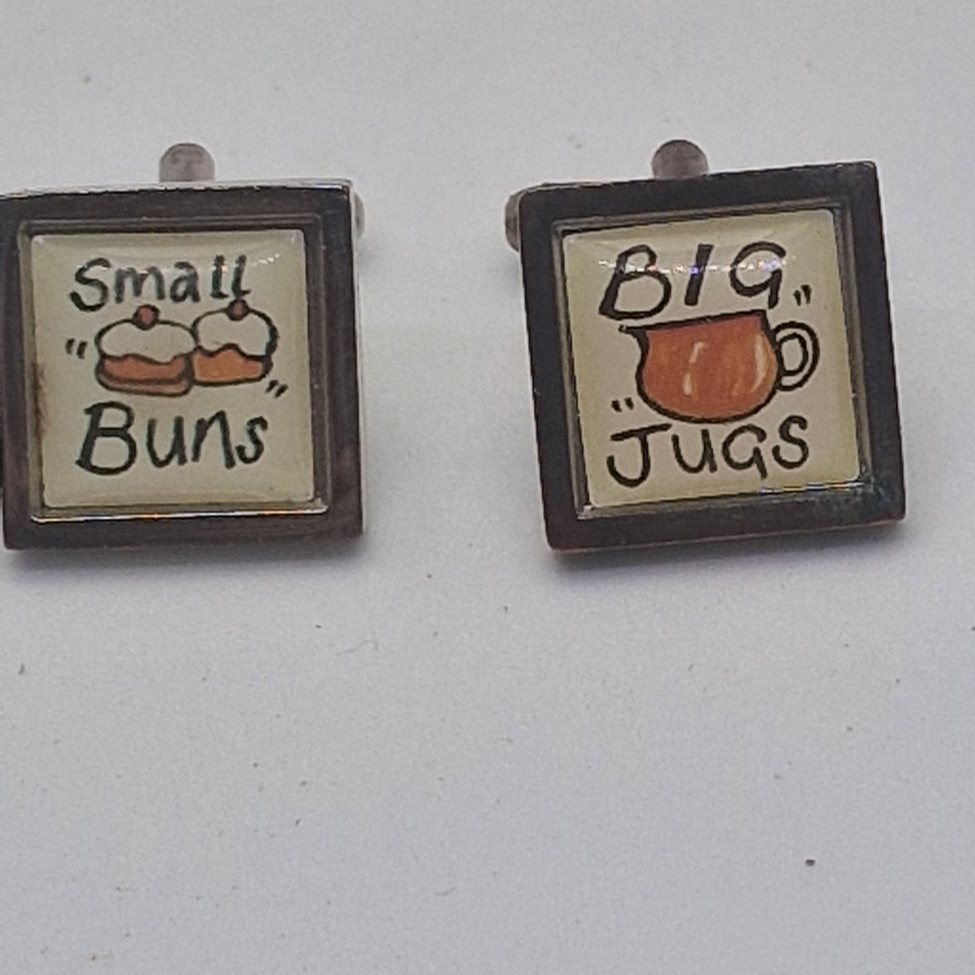 Vintage 1970s Silver-Tone Novelty Cufflinks British Pub Humour Figural Mens Wear