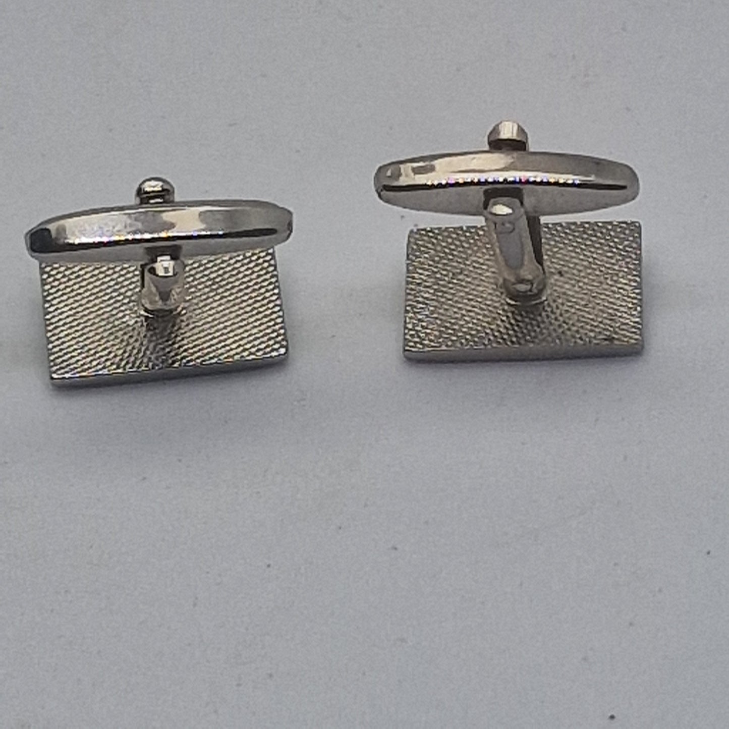 Vintage 1970s Silver-Tone Square Cufflinks Blue Rhinestone Baguette Geometric – photo 3