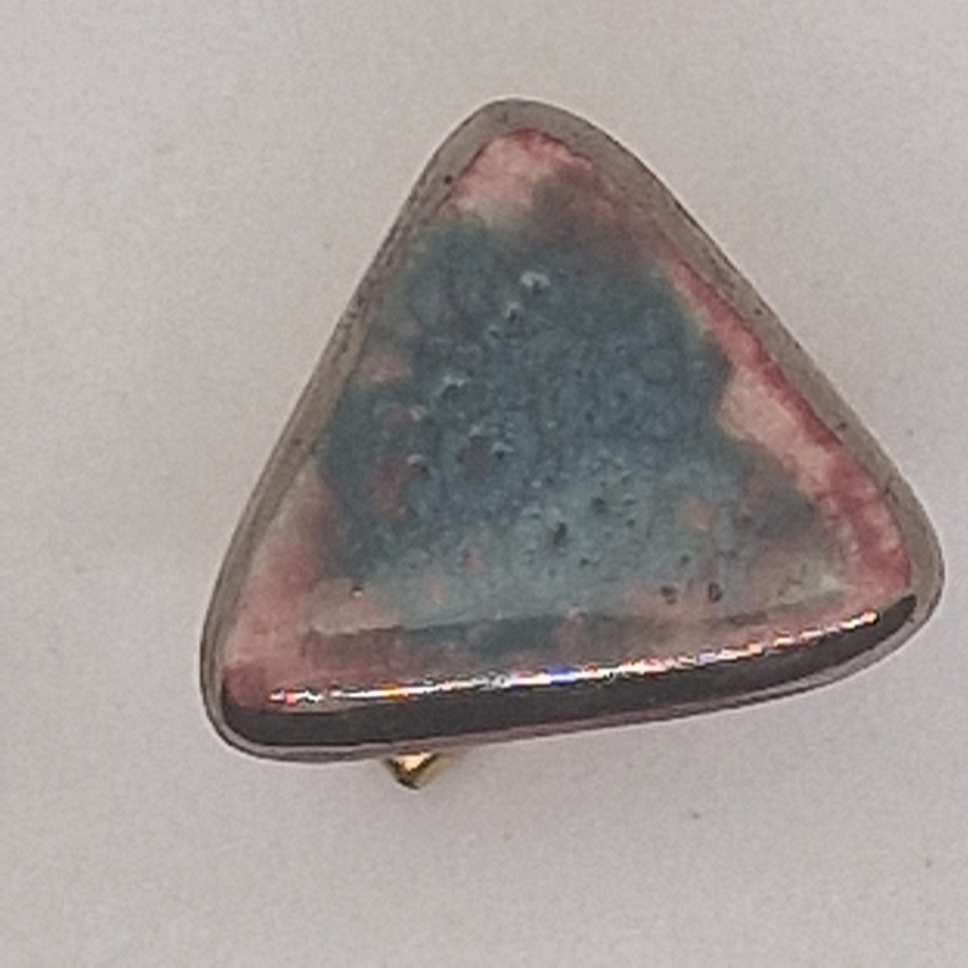 Vintage 1970s Studio Ceramic Cufflinks Teal Rose Glaze Gold-Tone Geometric Men – photo 3