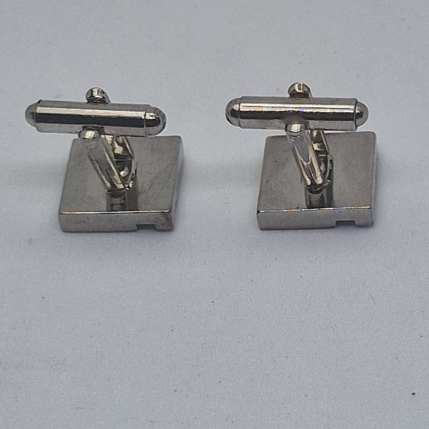Vintage 1980s Silver-Tone Square Cufflinks Black Enamel Geometric Rhinestone Pin – photo 4