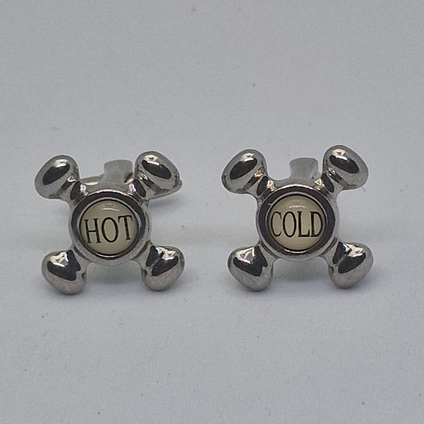Vintage 1970s Silver-Tone Hot And Cold Tap Handle Cufflinks Enamel Figural Men