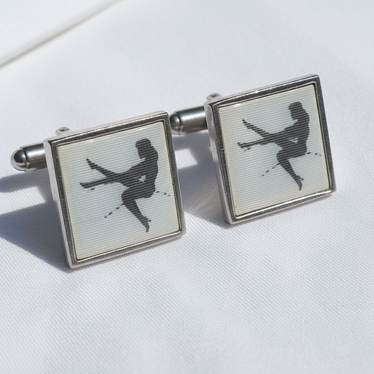 Vintage 1970s Silver-Tone Lenticular Novelty Cufflinks Animated Pin-Up Girl Men