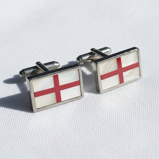Vintage 1980s Silver-Tone St George Cross Enamel Cufflinks England Novelty Mens