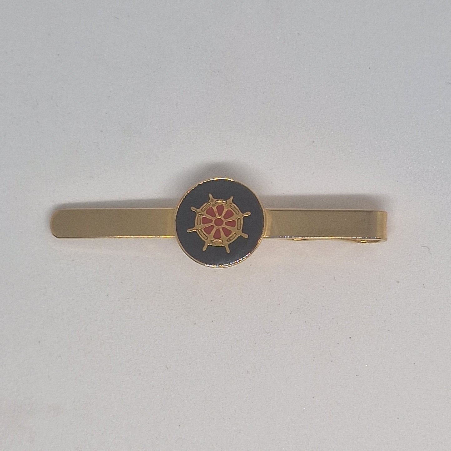Vintage 1970s Gold-Tone Mens Tie Bar Clip Ships Wheel Nautical Enamel Figural – photo 2