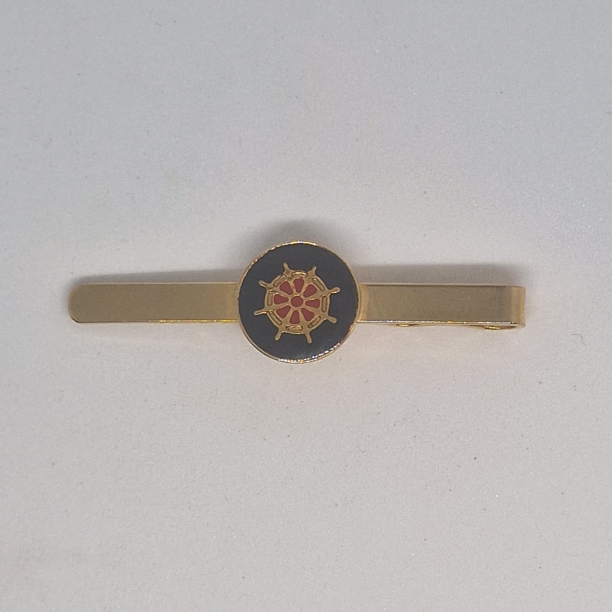 Vintage 1970s Gold-Tone Mens Tie Bar Clip Ships Wheel Nautical Enamel Figural – photo 2