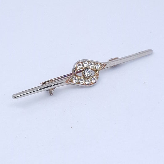 Vintage 1970s Gold-Tone Clear Crystal Rhinestone Bar Brooch Infinity Knot Pin
