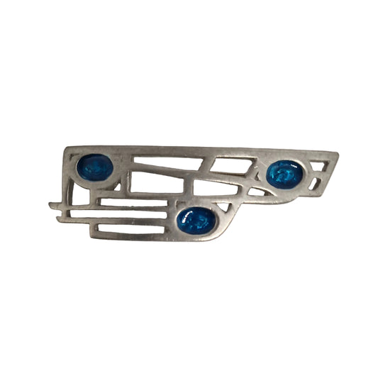 Vintage St Justin 1980s Silver-Tone Openwork Brooch Blue Glass Mackintosh Pin – photo 2