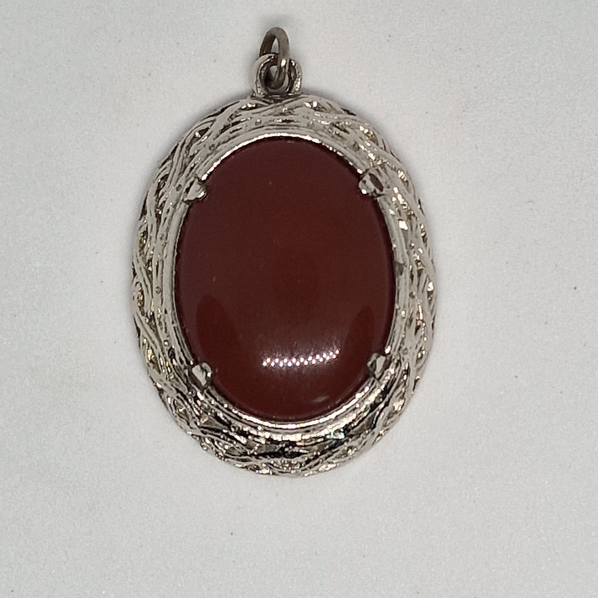 Vintage Jacobite 1970s Pendant Silver-Tone Carnelian Oval Scottish Scroll Signed