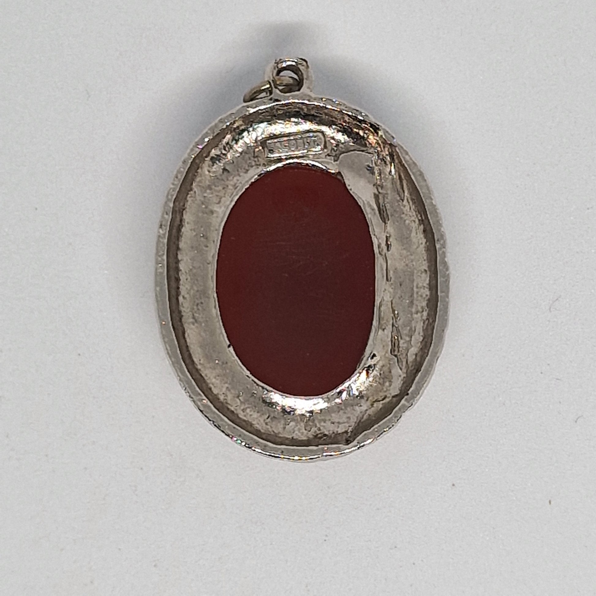 Vintage Jacobite 1970s Pendant Silver-Tone Carnelian Oval Scottish Scroll Signed – photo 3