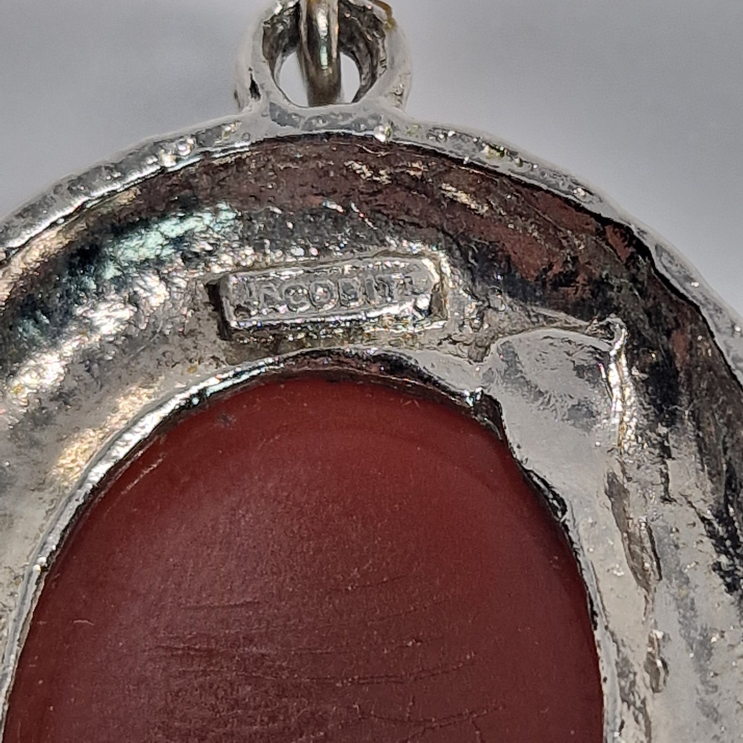 Vintage Jacobite 1970s Pendant Silver-Tone Carnelian Oval Scottish Scroll Signed – photo 5