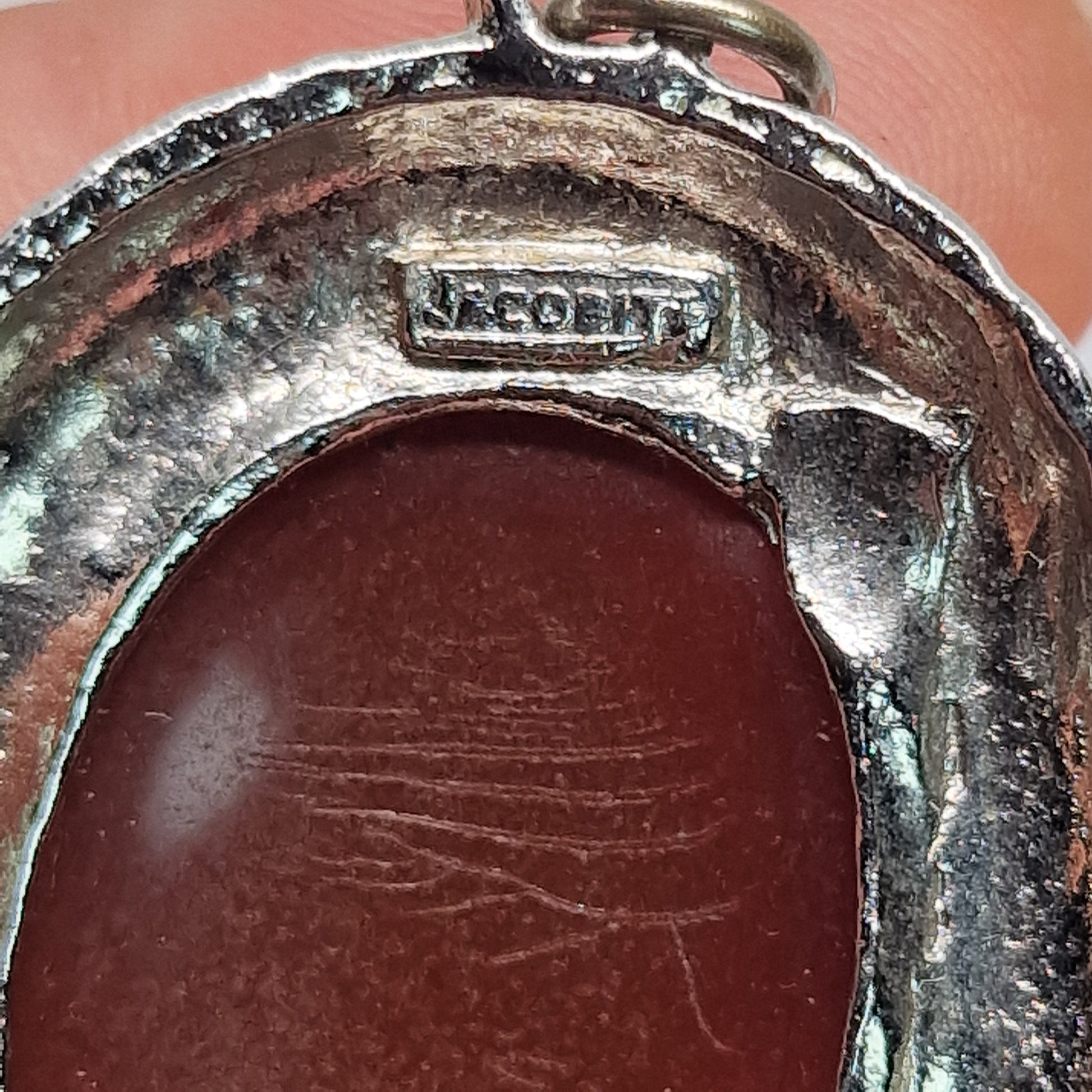 Vintage Jacobite 1970s Pendant Silver-Tone Carnelian Oval Scottish Scroll Signed – photo 7