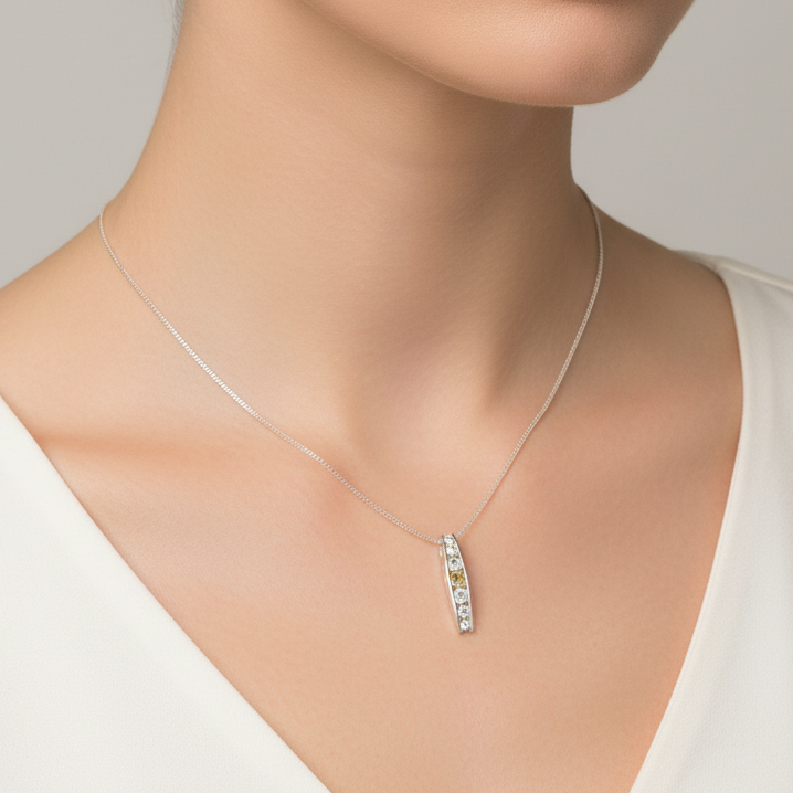 Vintage Simply Silver 1990s Sterling Silver Necklace Cubic Zirconia Bar Pendant