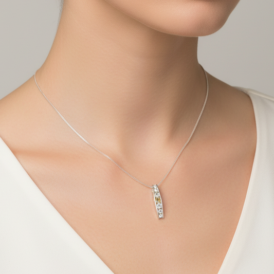 Vintage Simply Silver 1990s Sterling Silver Necklace Cubic Zirconia Bar Pendant