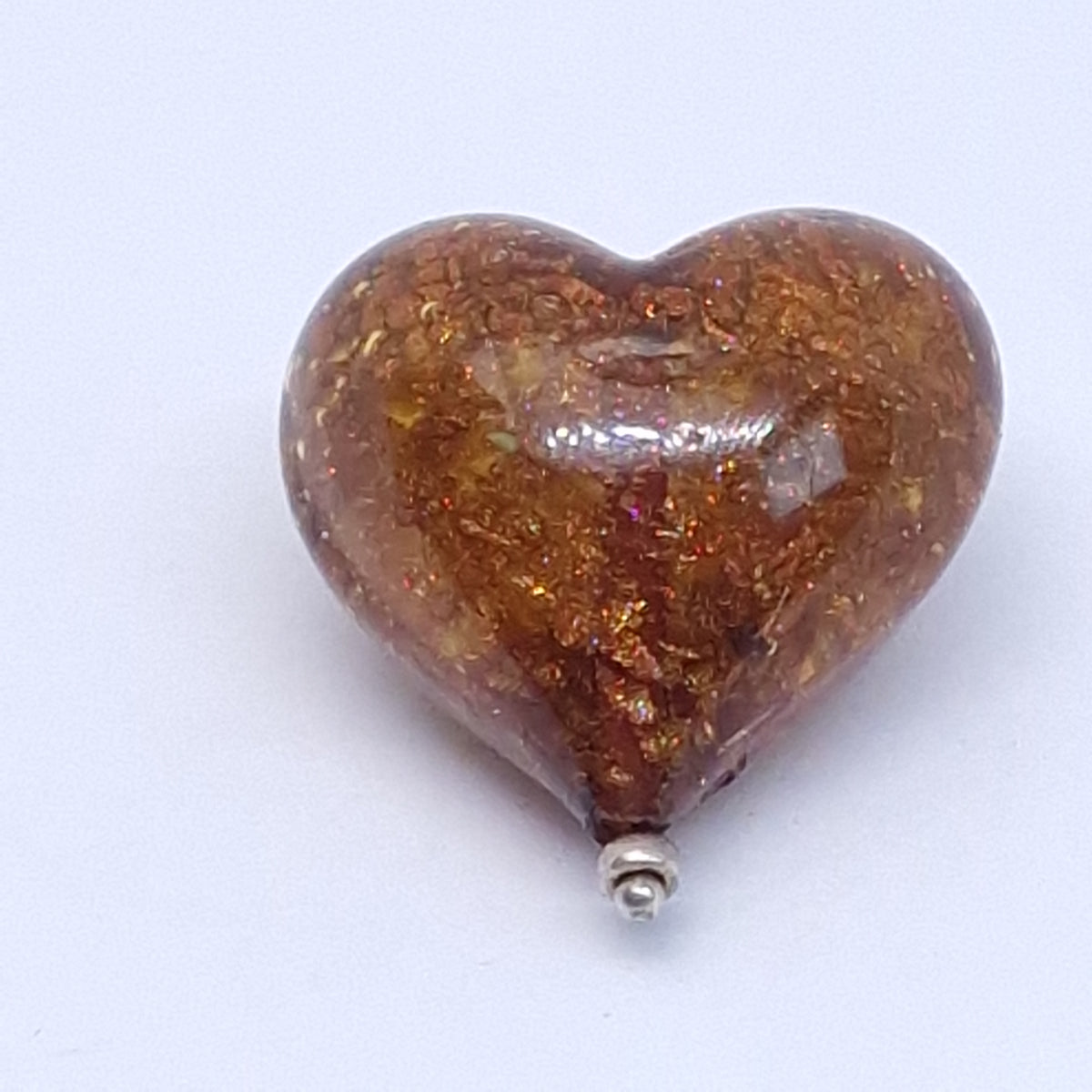 Vintage 1970s Copper Goldstone Glass Heart Pendant Sparkle Boho Love Style Charm