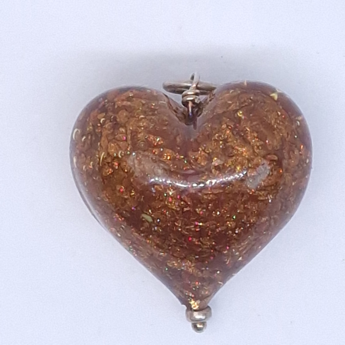 Vintage 1970s Copper Goldstone Glass Heart Pendant Sparkle Boho Love Style Charm – photo 2