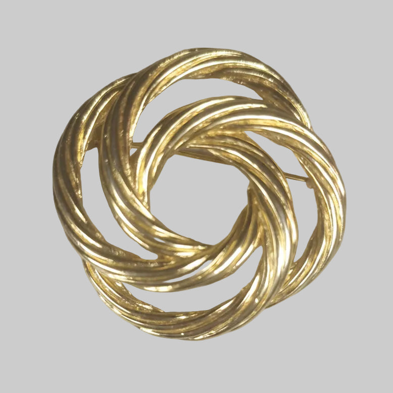 Vintage Monet 1960s Gold-Tone Twisted Rope Brooch Signed Mid-Century Costume UK