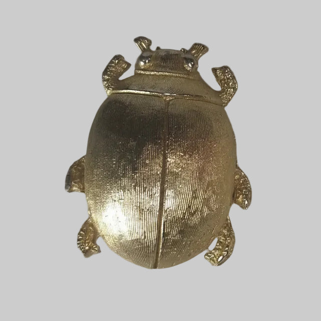 Vintage 1950s Gold-Tone Black Enamel Beetle Brooch Figural Insect Costume Pin