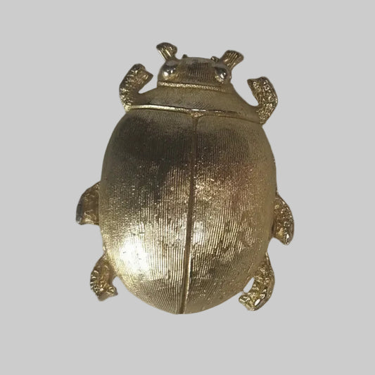 Vintage 1950s Gold-Tone Black Enamel Beetle Brooch Figural Insect Costume Pin