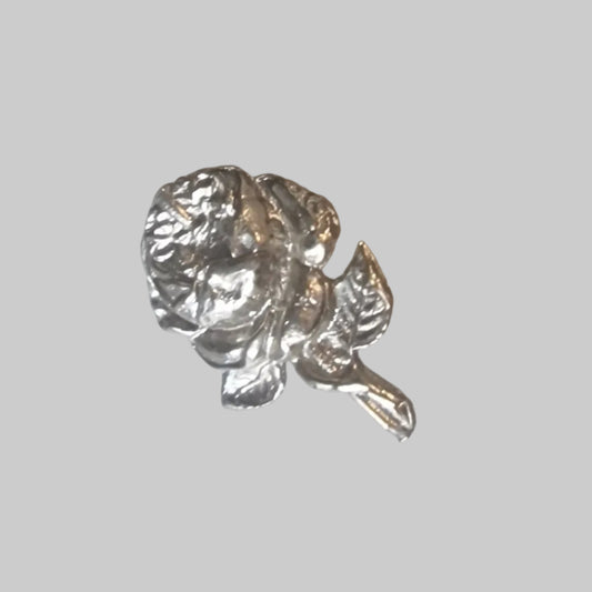 Vintage Sterling Silver Sculpted Rose Brooch Botanical Floral Stem Figural Pin