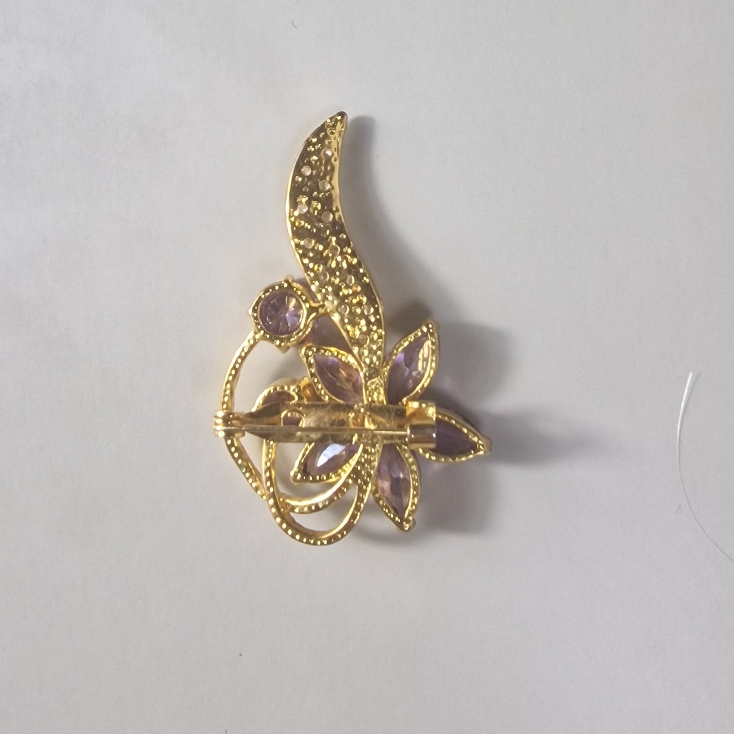 Vintage 1990s Gold-Tone Floral Brooch Purple Violet Marquise Stone Figural UK