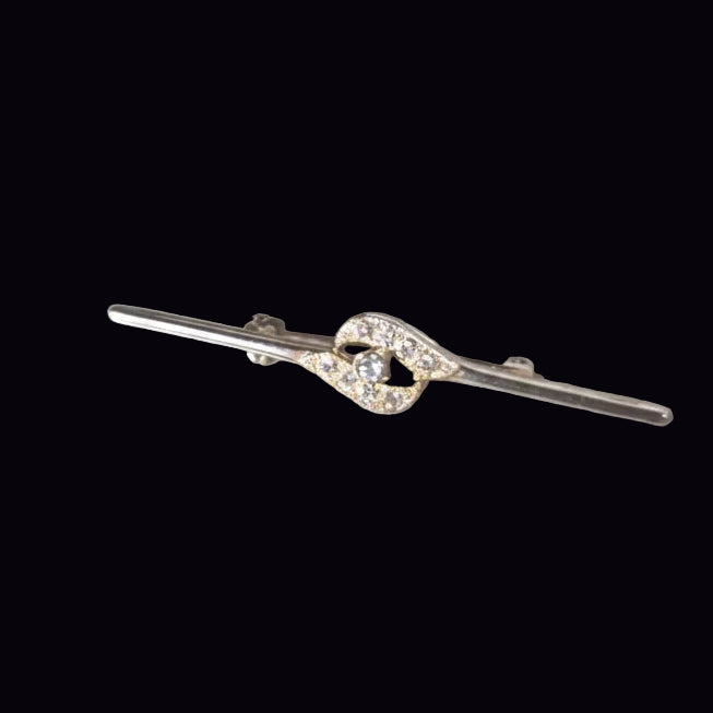 Vintage Gold-Tone Clear Crystal Rhinestone Bar Brooch Infinity Knot Geometric