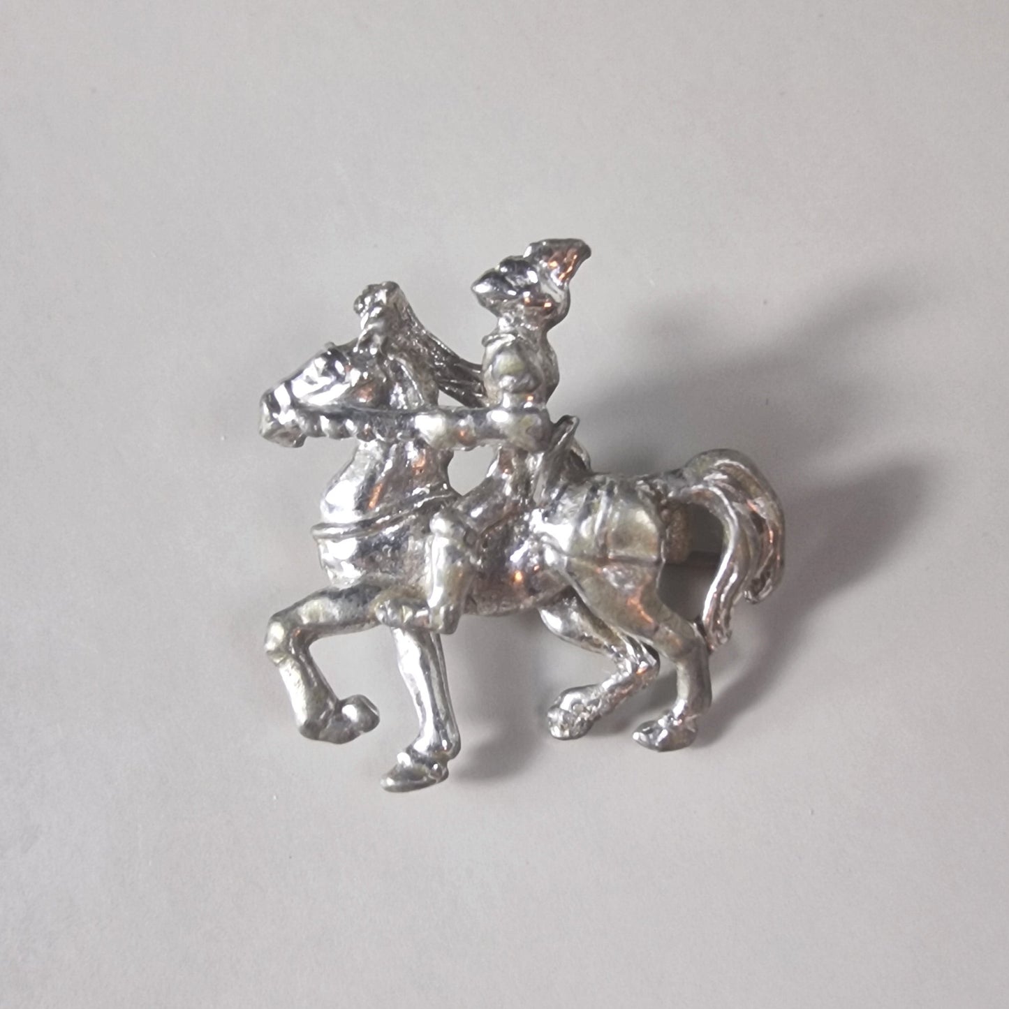 Vintage 1950s Silver Equestrian Horse And Rider Figural Brooch Mid-Century UK