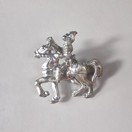 Vintage 1950s Silver Equestrian Horse And Rider Figural Brooch Mid-Century UK