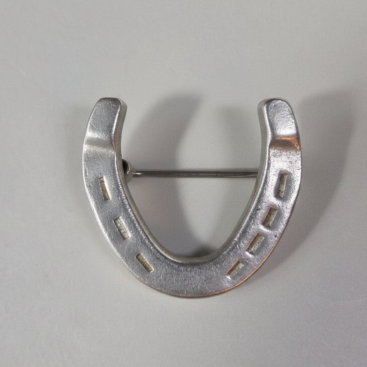 Vintage 1950s Silver-Tone Horseshoe Lucky Charm Brooch Mid-Century Costume UK