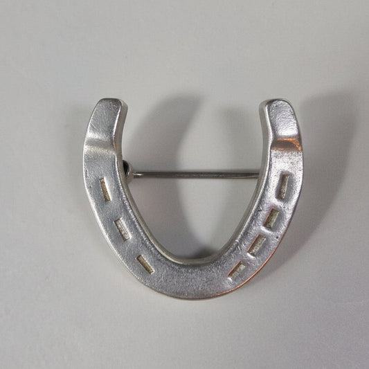 Vintage 1950s Silver-Tone Horseshoe Lucky Charm Brooch Mid-Century Costume UK