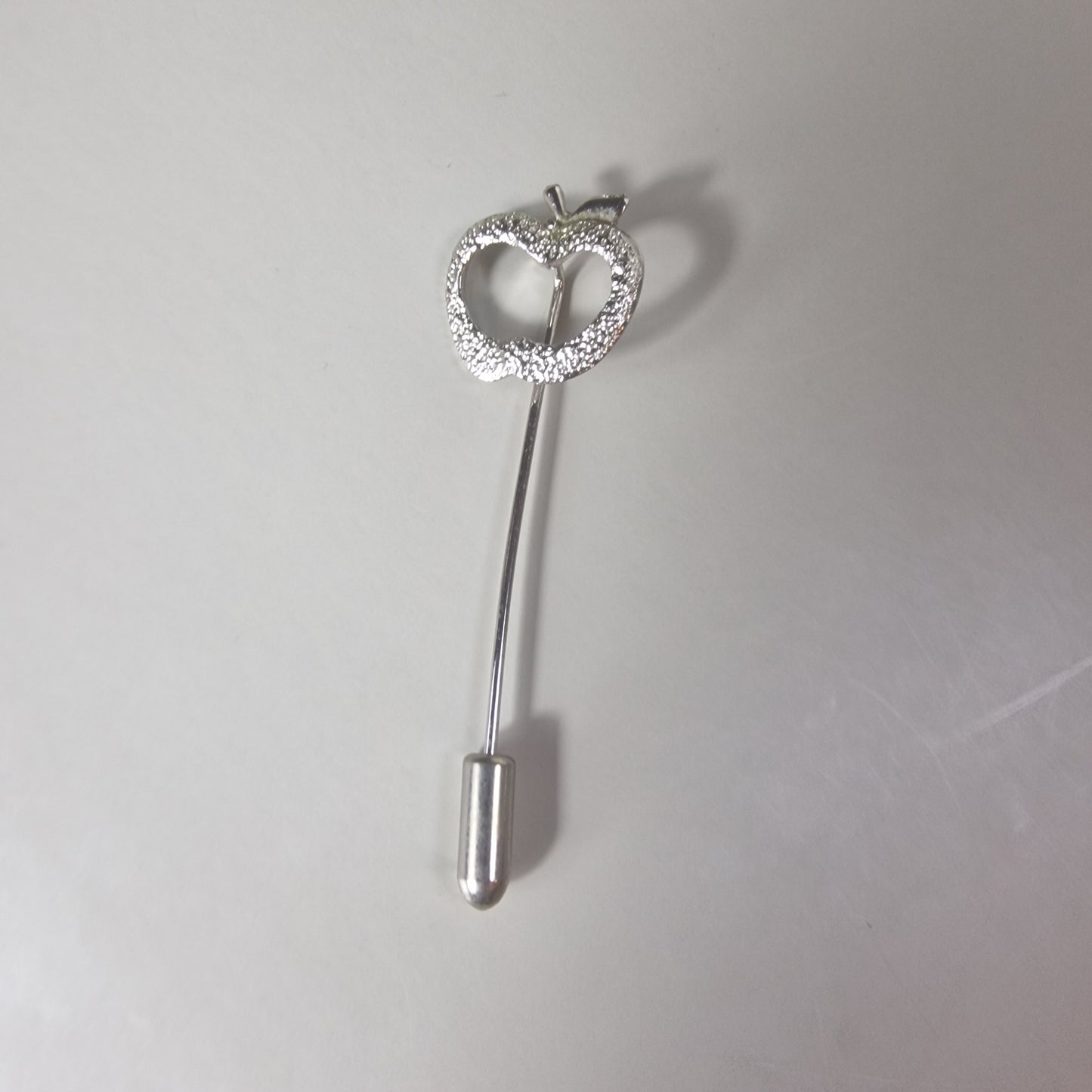 Vintage ML 1970s Signed Sterling Silver Textured Apple Lapel Stick Pin Figural