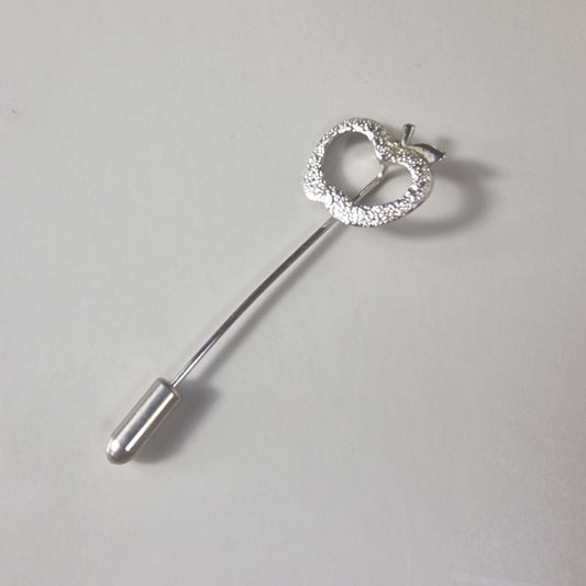 Vintage ML 1970s Signed Sterling Silver Textured Apple Lapel Stick Pin Figural