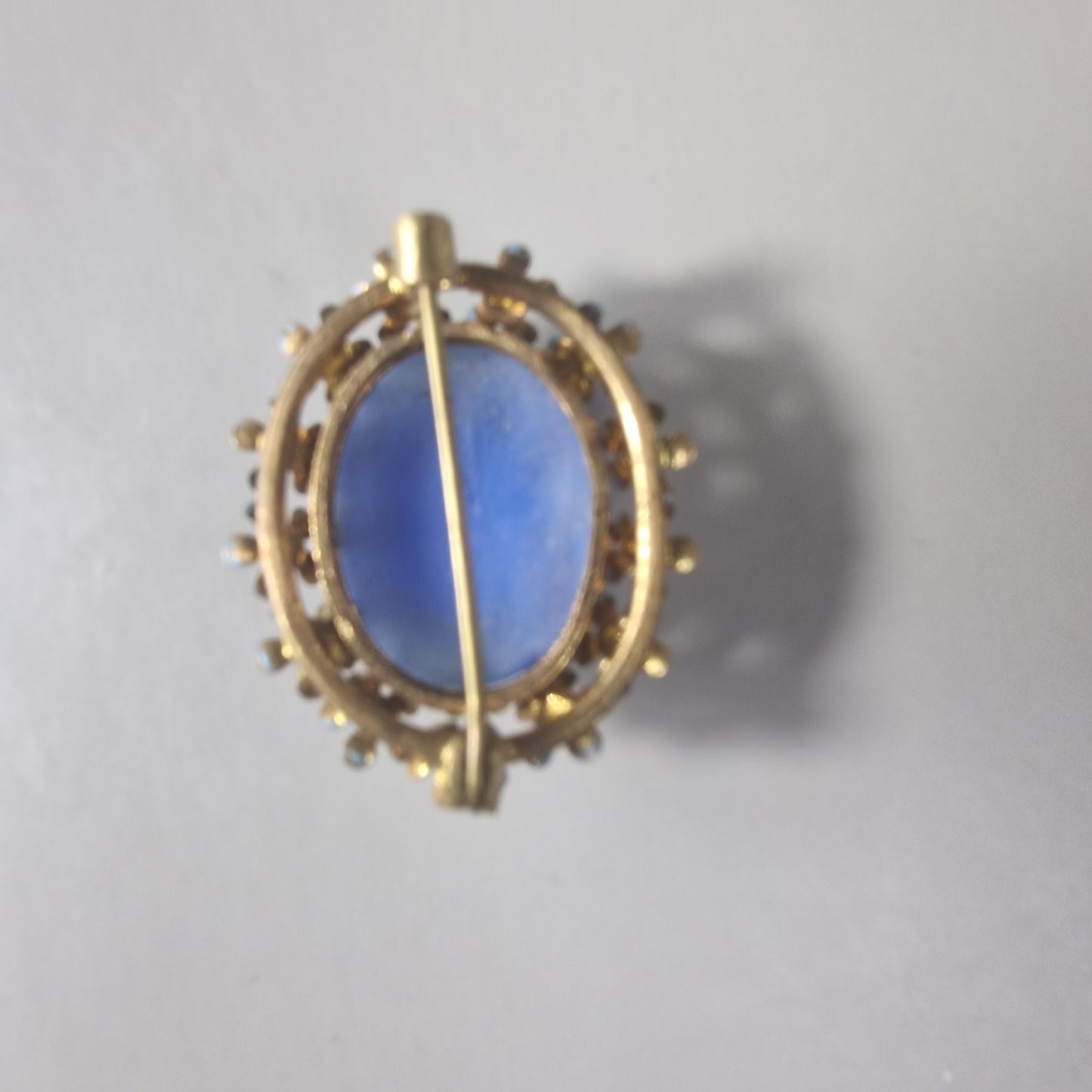 Vintage Gold-Tone Blue Cabochon Brooch Enamel Daisy Floral Pin Costume Jewelry