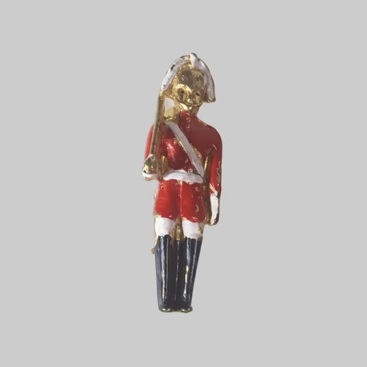 Vintage 1970s Gold-Tone Enamel British Royal Guard Brooch Military Figural UK