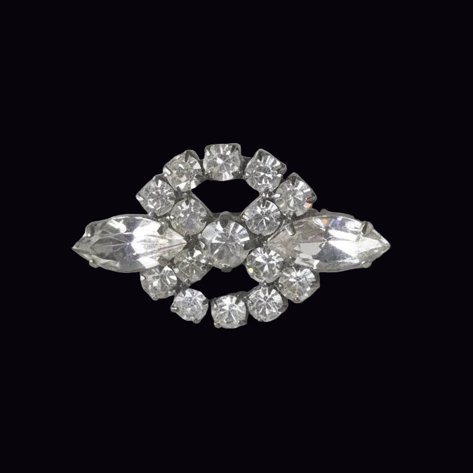 Vintage 1950s Silver-Tone Rhinestone Brooch Clear Crystal Marquise Spray Chic