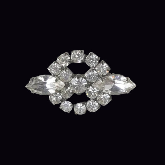 Vintage 1950s Silver-Tone Rhinestone Brooch Clear Crystal Marquise Spray Chic