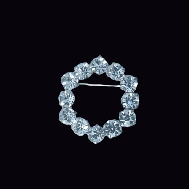 Vintage Silver-Tone Rhinestone Circle Brooch Geometric Wreath Mid Century Pin