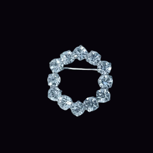 Vintage Silver-Tone Rhinestone Circle Brooch Geometric Wreath Mid Century Pin