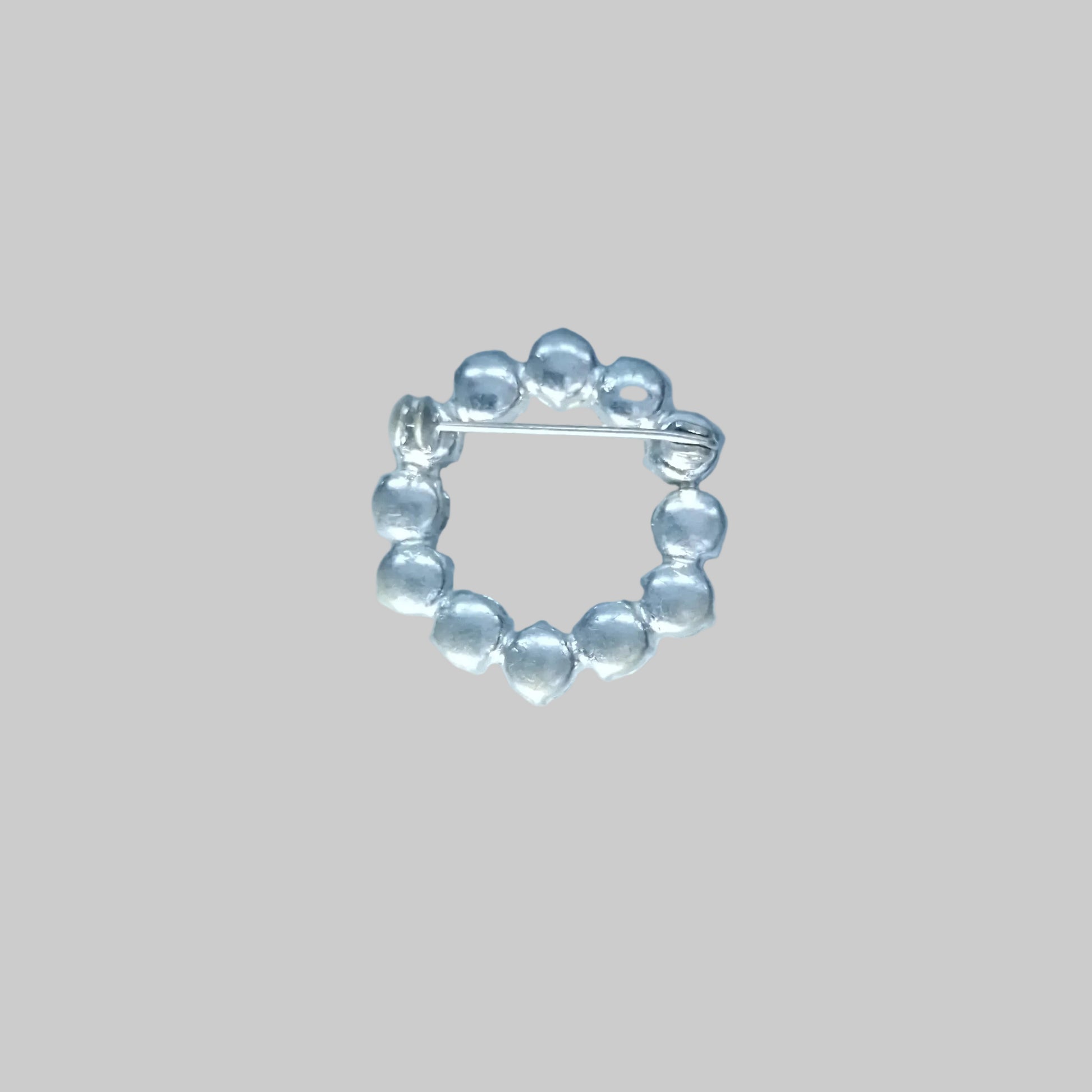 Vintage Silver-Tone Rhinestone Circle Brooch Geometric Wreath Mid Century Pin – photo 2