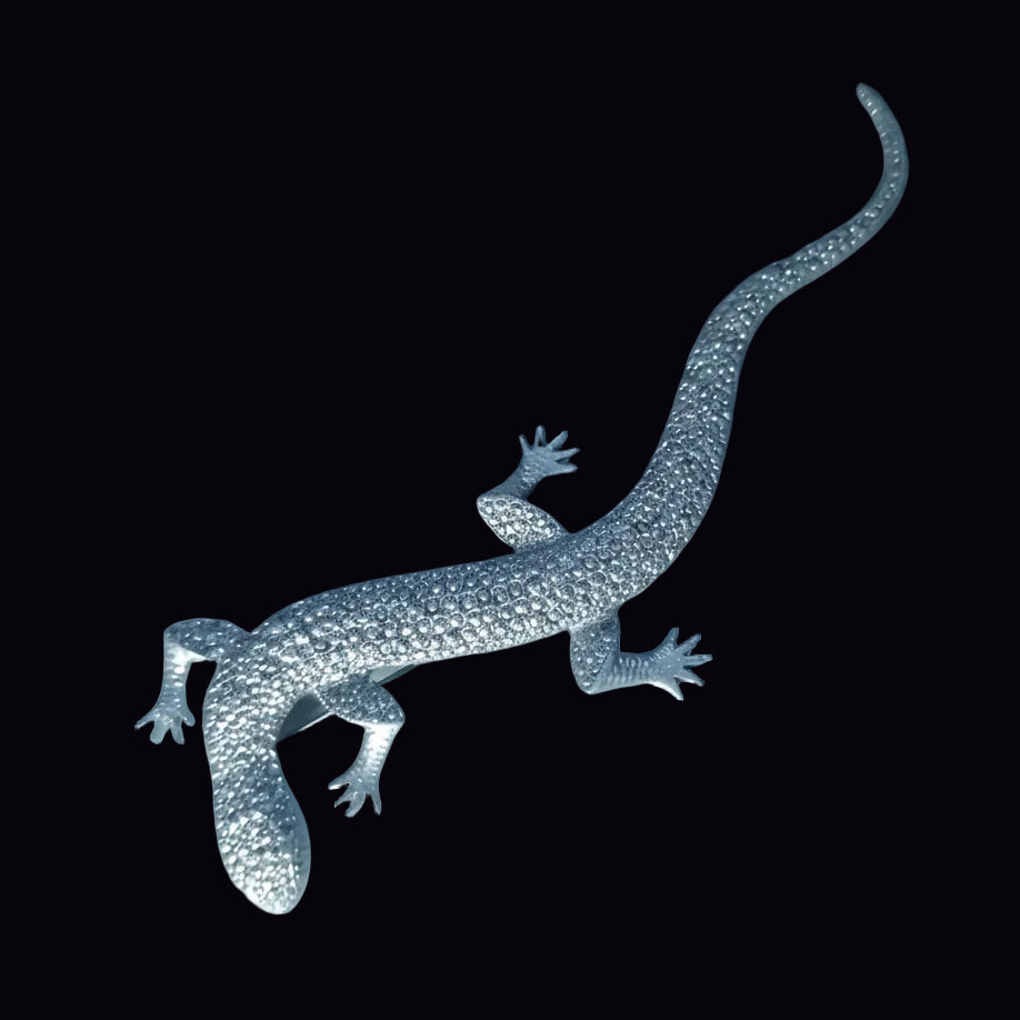 Vintage Silver-Tone Textured Lizard Gecko Brooch Figural Animal Costume Pin 80s