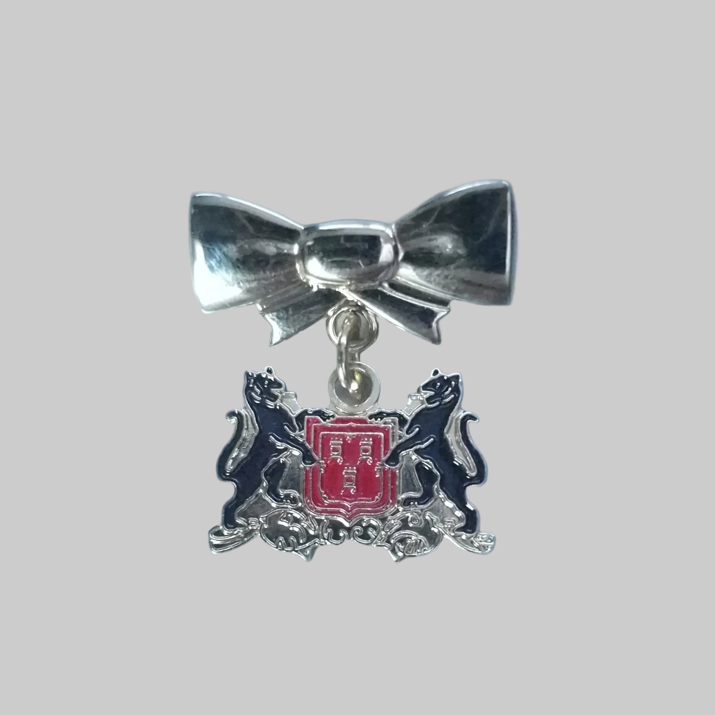 Vintage Gold-Tone Heraldic Crest Brooch Blue Red Enamel Coat Of Arms Figural Pin