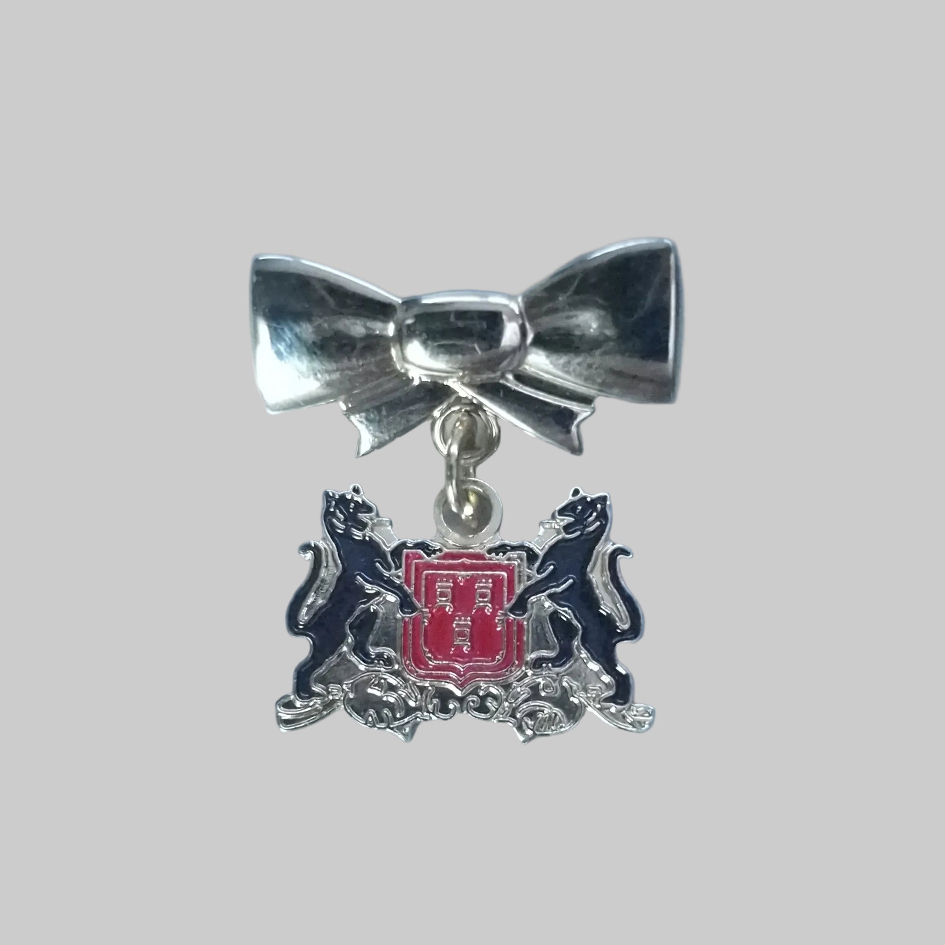 Vintage Gold-Tone Heraldic Crest Brooch Blue Red Enamel Coat Of Arms Figural Pin