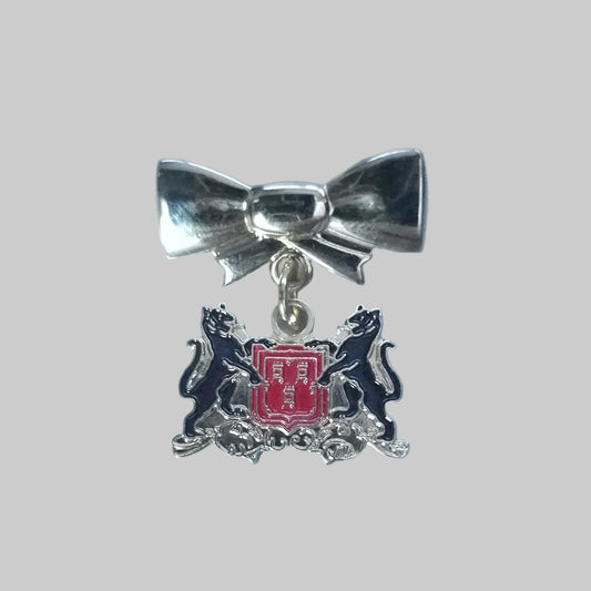 Vintage Gold-Tone Heraldic Crest Brooch Blue Red Enamel Coat Of Arms Figural Pin