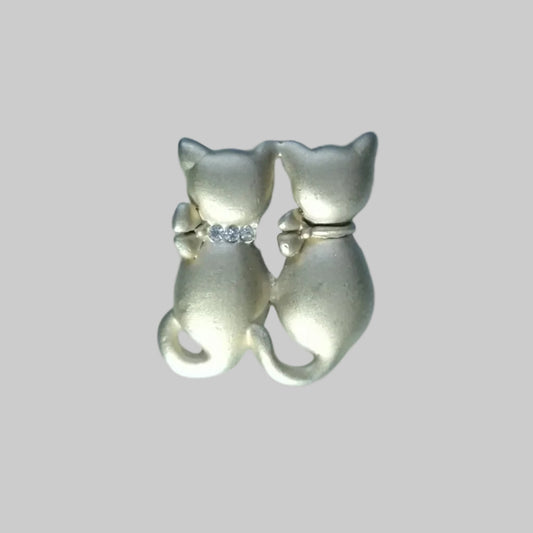 Vintage Gold-Tone Two Kittens Brooch Figural Animal Cat Pin Rhinestone Collar