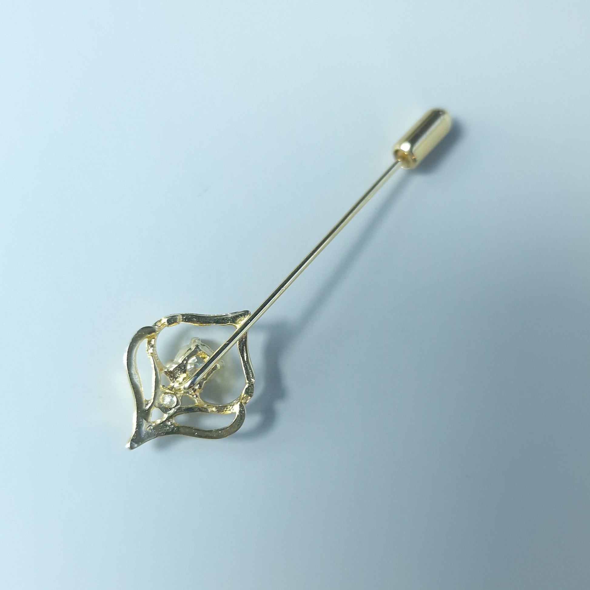 Vintage Gold-Tone Geometric Open-Work Stick Pin Rhinestone Costume Lapel Brooch – photo 2