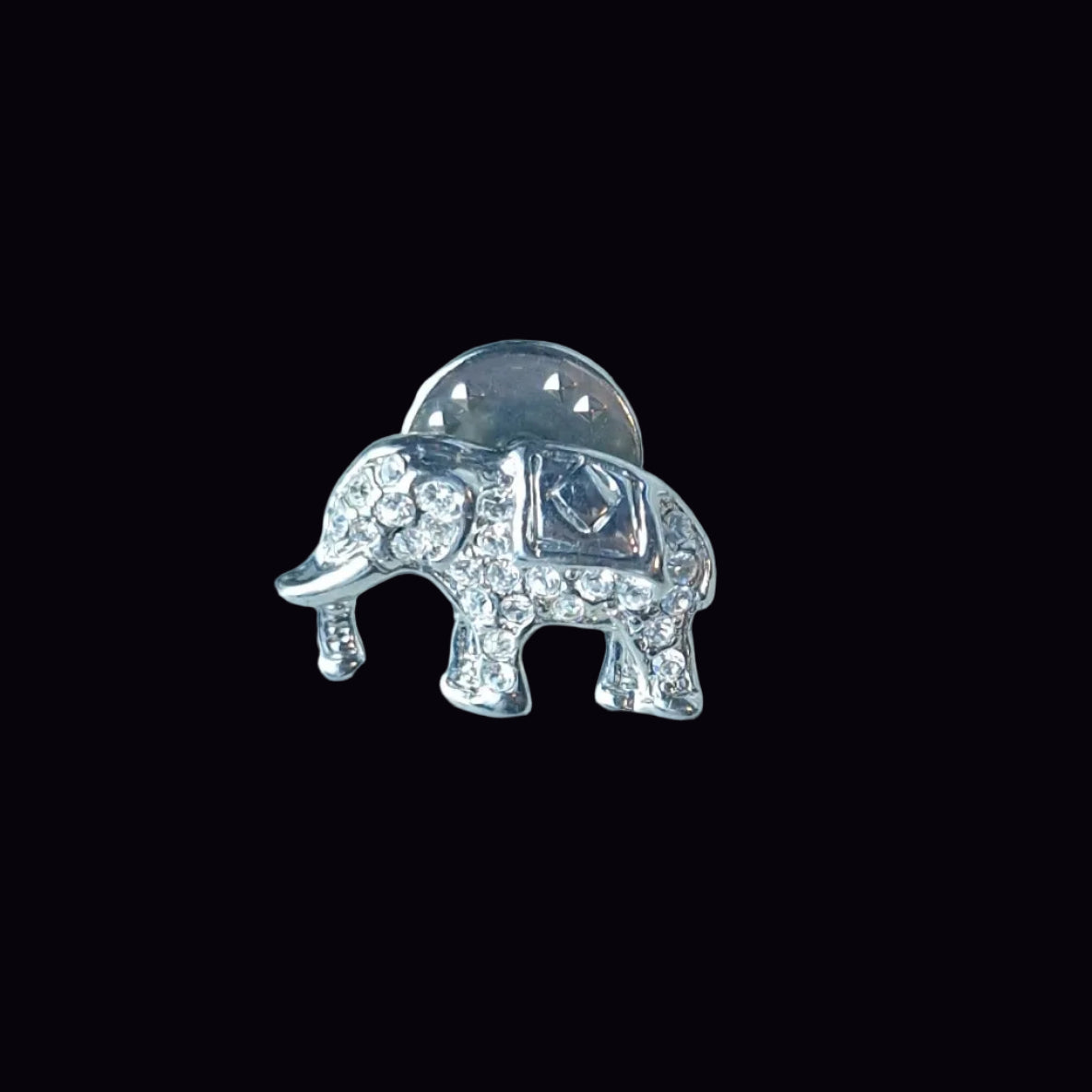 Vintage Silver-Tone Pave Rhinestone Elephant Figural Animal Brooch Costume Pin