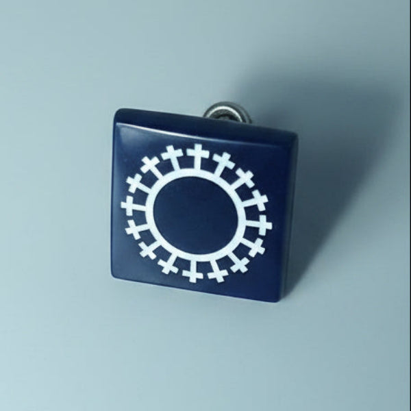 Vintage Blue Plastic Brooch Geometric Square Navy White 1970s Costume Jewelry