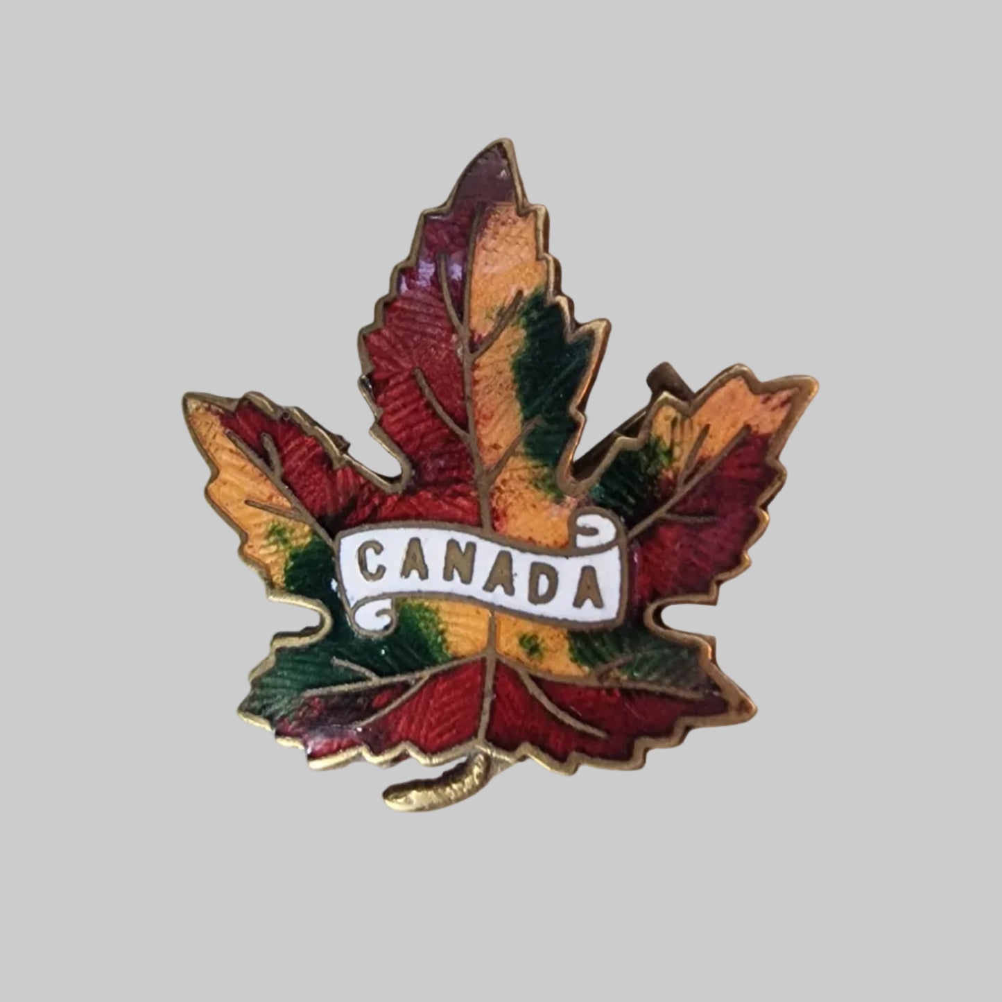 Vintage Gold-Tone Enamel Canada Maple Leaf Brooch Travel Souvenir Figural Pin